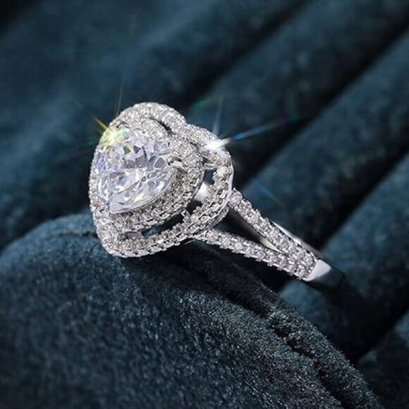 ✨Sweet Pure CZ Double Layer Cross Fashion Heart Rings for Women, MARR9016 - Picture 8 of 9